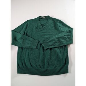 Saks Fifth Avenue Mens Large 100% Scottish Cashmere V-Neck Sweater Green Luxury